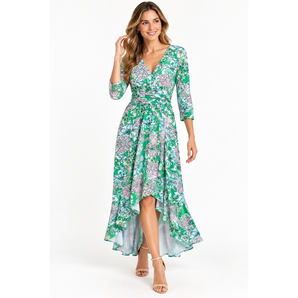 Lilly Pulitzer Moana Maxi Dress Green Floral Wrap Resort Preppy Tropical Small